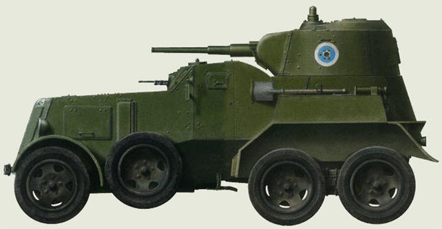 Бронеавтомобиль БА-10М финской армии. В ходе модернизации машина приобрела ряд заметных отличий от оригинала. Лето 1955 года. (рис. С.Игнатьева)