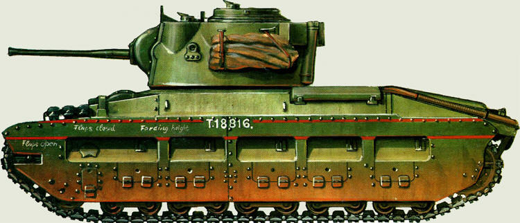Матильда II. Боевая масса – 26,5 т, экипаж – 4 человека, вооружение – 40-мм пушка и 1 пулемет, броня – 40-78 мм, скорость по шоссе – 24 км/час. Тираж – 2987 штук.